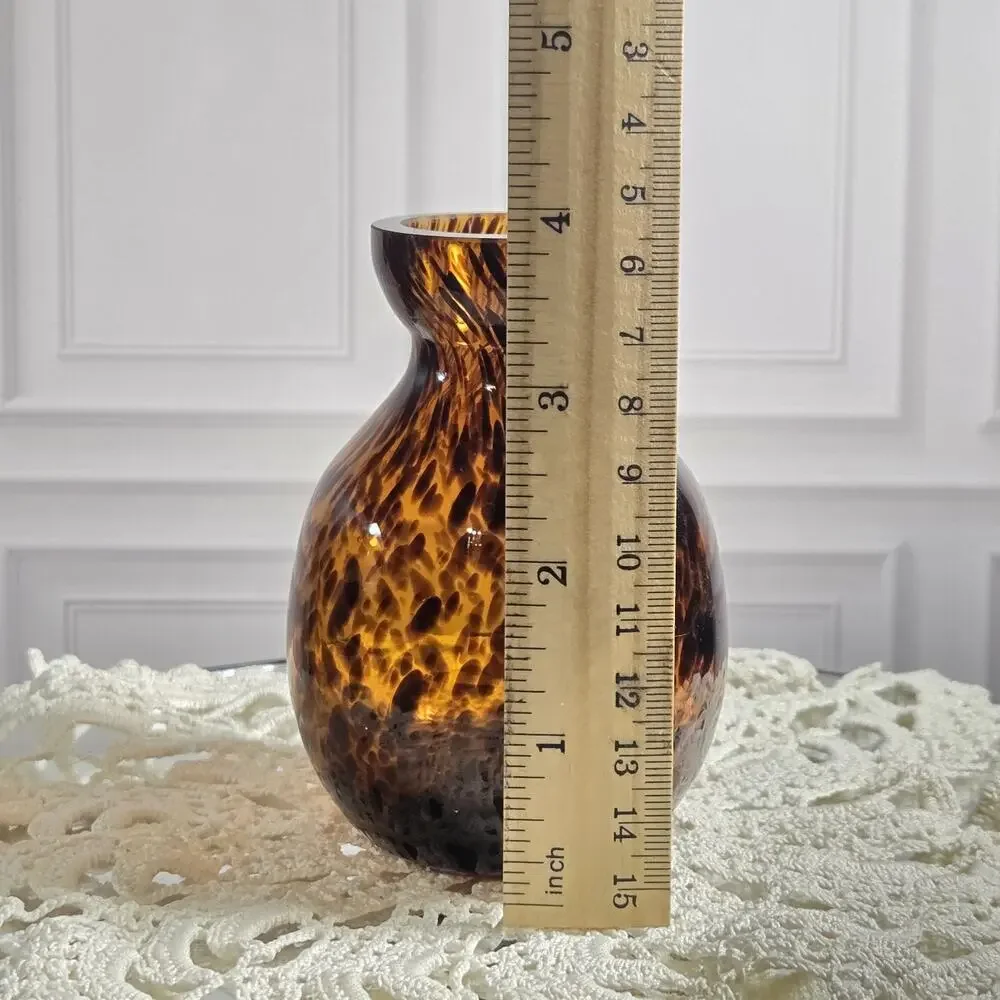 Vintage Estate Murano Style Hand Blown Art Glass Vases Tortoiseshell Patterns